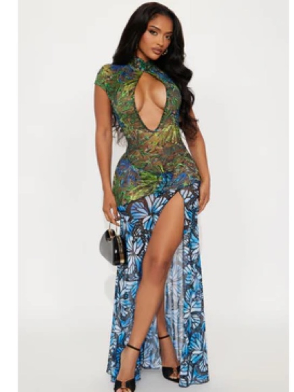 Green and Blue Floral Maxi Dress